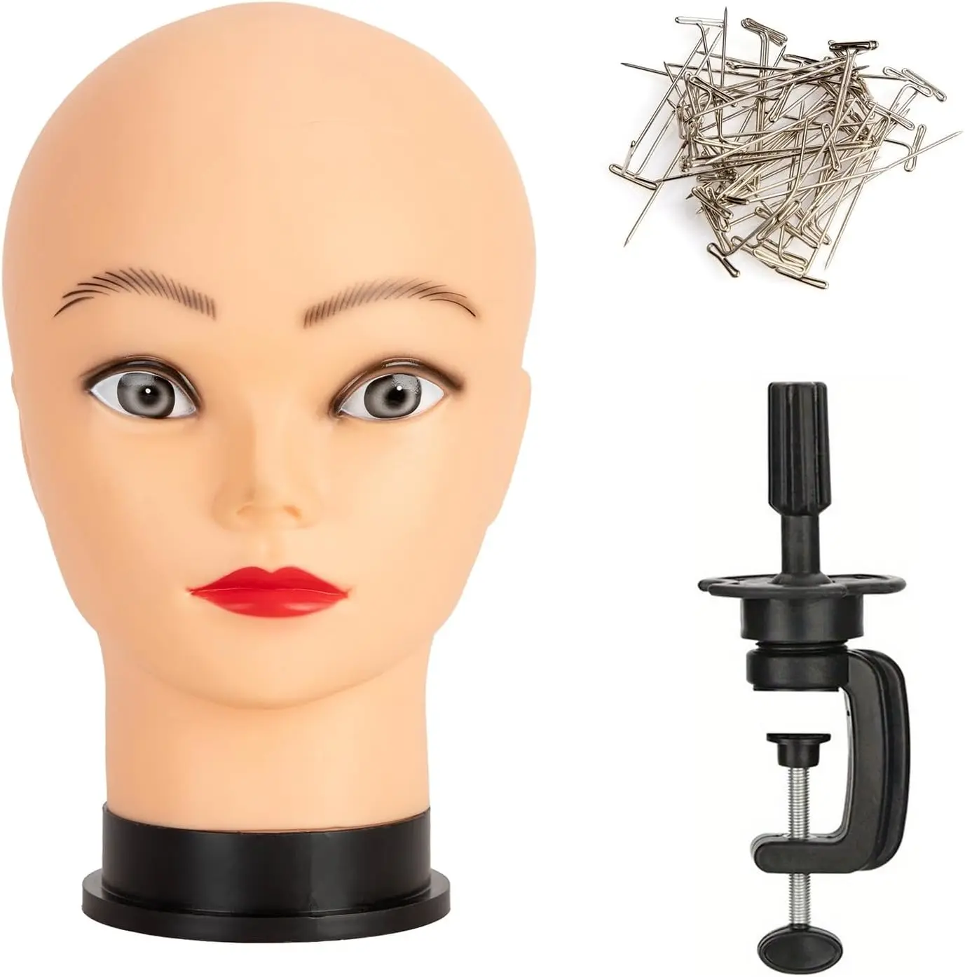 رأس عارضة أزياء أصلع - عارضة أزياء احترافية للتدريب على التجميل لصنع الشعر المستعار مع حامل مشبك مجاني وإبرة على شكل حرف T #1