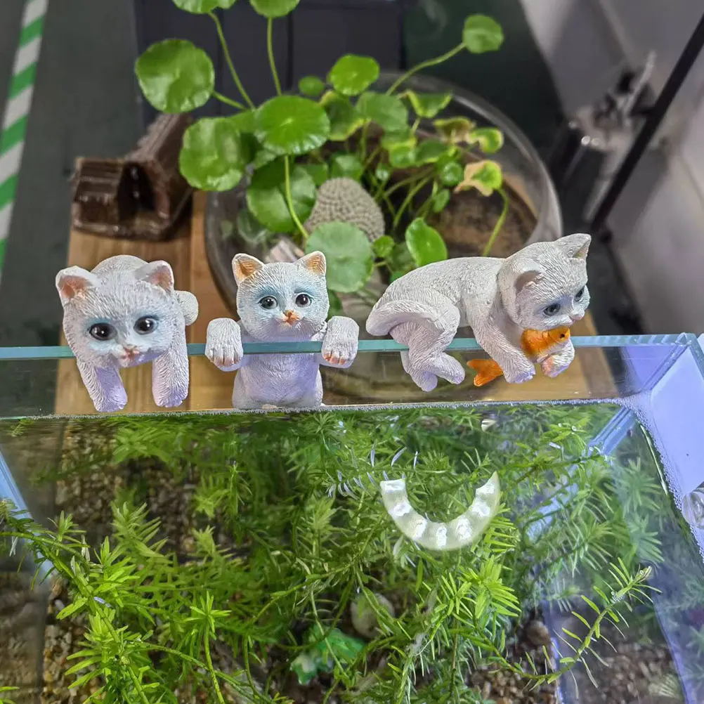 

3pcs Cat Figurines Resin Crafts Small Animal Models Kitten Decoration Aquarium Ornament Home Accessory Garden Statue