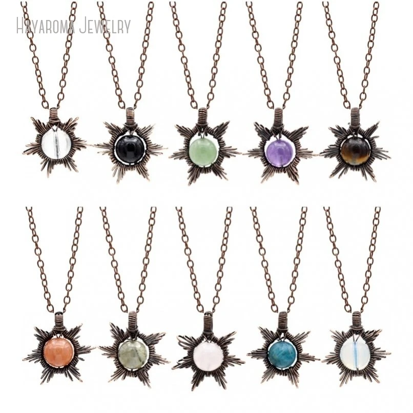 12Pcs Crystal Wire Wrapped Jewelry Vintage Handmade Antique Bronze Color Geometric Free Form Wholesale Necklace NM45776