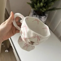 Original Bow Teddy Bear Ceramic Cup Super Cute Breakfast Coffee Cup Pink Coffee Mug