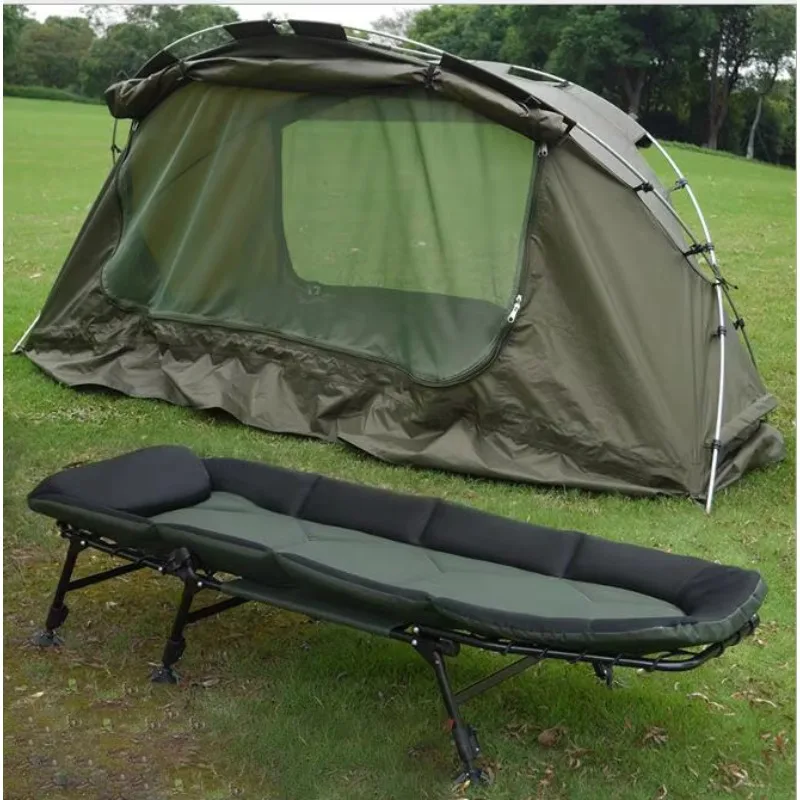 Łóżko i namiot wędkarski YTYIN YTYIN, wodoodporne, z filtrem przeciwsłonecznym, jednowarstwowe, podwyższone od ziemi, wiatro- i owadoodporne, składane łóżko kempingowe.