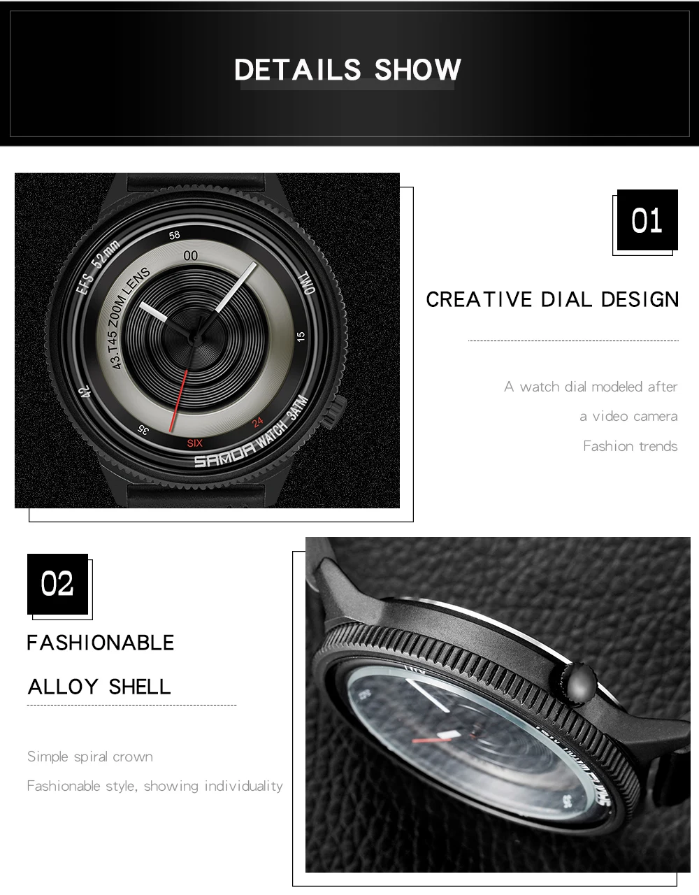 New Fashion Photographer Series Men Watch Outdoor Match Premium Leather Strap Quartz Movement Gift Wristwatch SANDA 1041