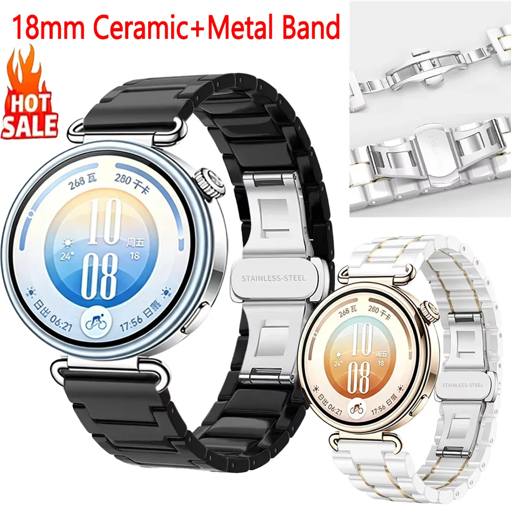 18mm Ceramic+Metal Band For Huawei Watch GT7 6 5 41mm GT5 Pro 42mm Wristband For OPPO Watch X3/X2 mini Garmin Venu 4 41mm Correa