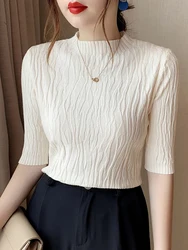 2024 Spring Summer Korean Fashion Solid Sweater Women Short Sleeve Tops Pull Femme Casual Slim Female Pullover Knitted Clothes