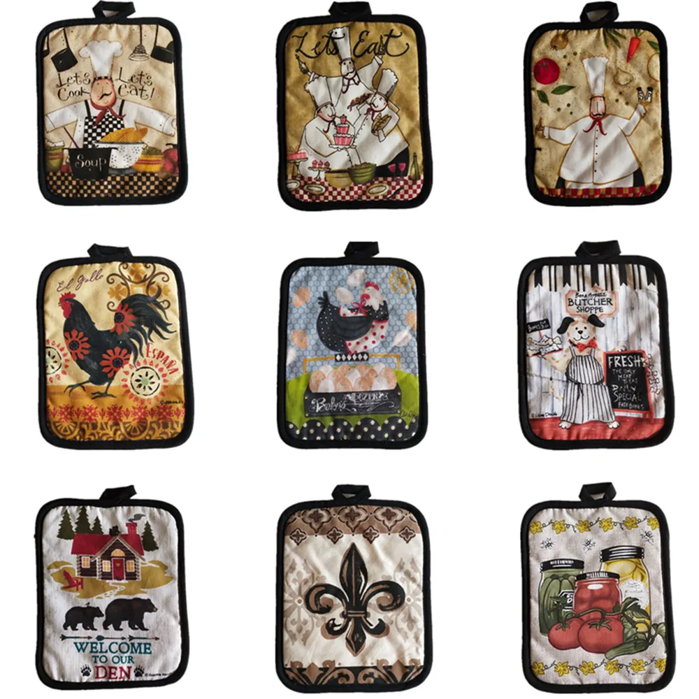 

1Pc 17x22cm Rectangle Vintage Printed Cotton Heat Resistant Potholder Pad Table Dinner Placemat