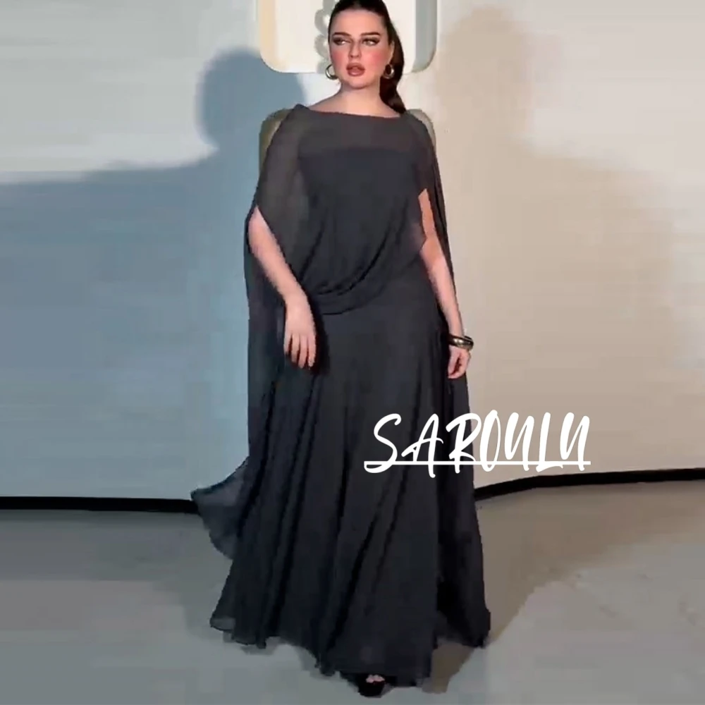 

Elegant Black Lightweight Cape Prom Gown Loose Formal Evening Dress For Women Gala Event Cocktail Party Plus Size Available