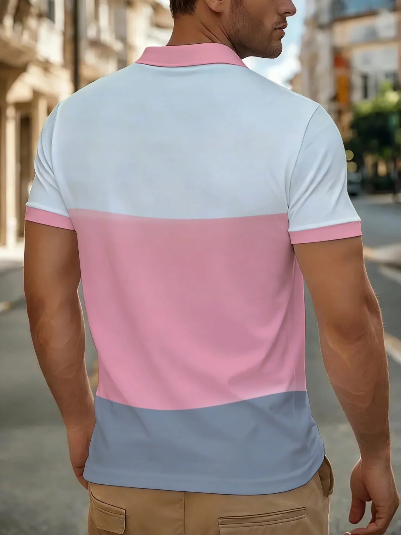 New men's short-sleeve polo shirt T-shirt, loose-fitting and tailored with printed patterns, versatile basic crew-neck top suita