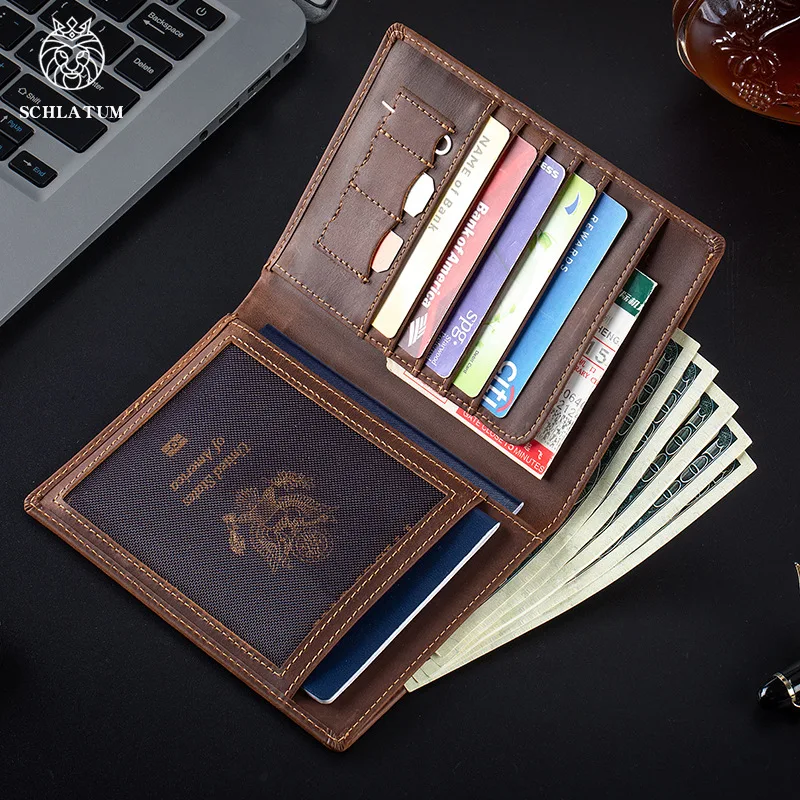 Crazy Horse Genuine Leather Travel Passport Wallet with Multiple Card Slots—Vintage Men's Leather Document Holder