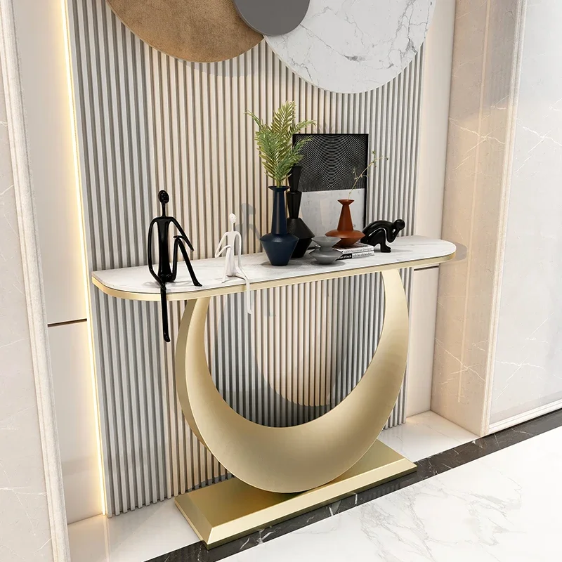 

Italian-style light luxury stone slab entryway table, modern minimalist living room decoration, ultra-narrow