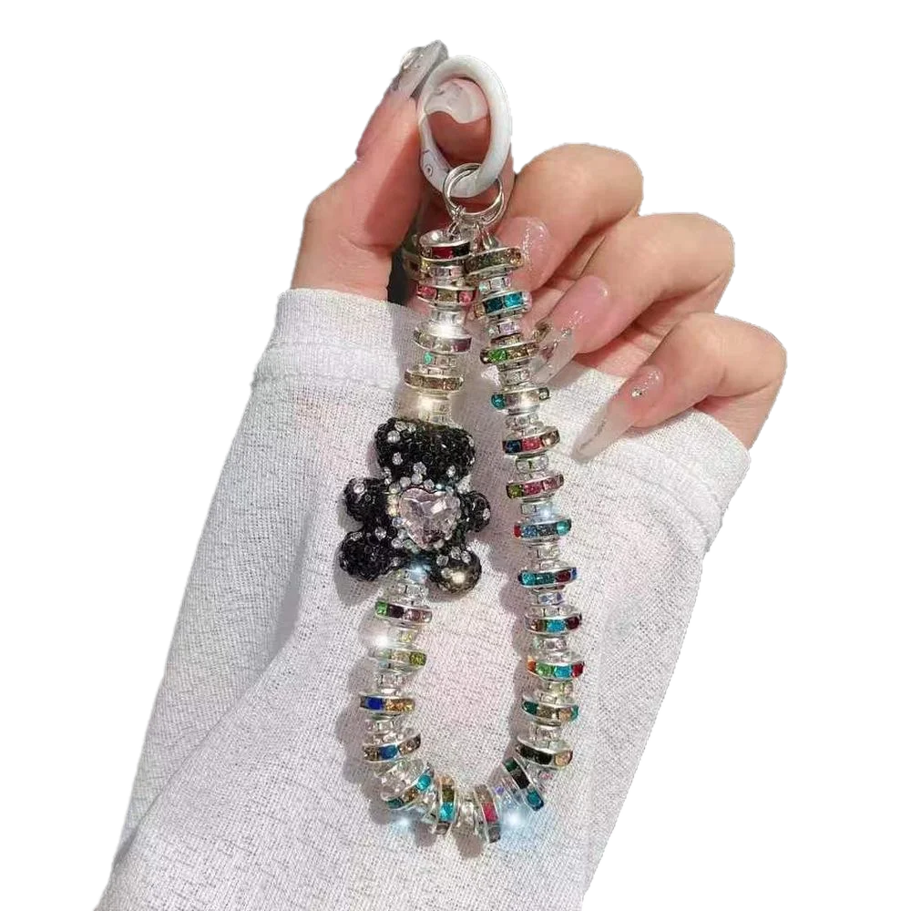 Nouveau diamant incrusté amour ours téléphone portable lanière courte chaîne de téléphone portable femme poignet chaîne suspendue Flash diamant femme