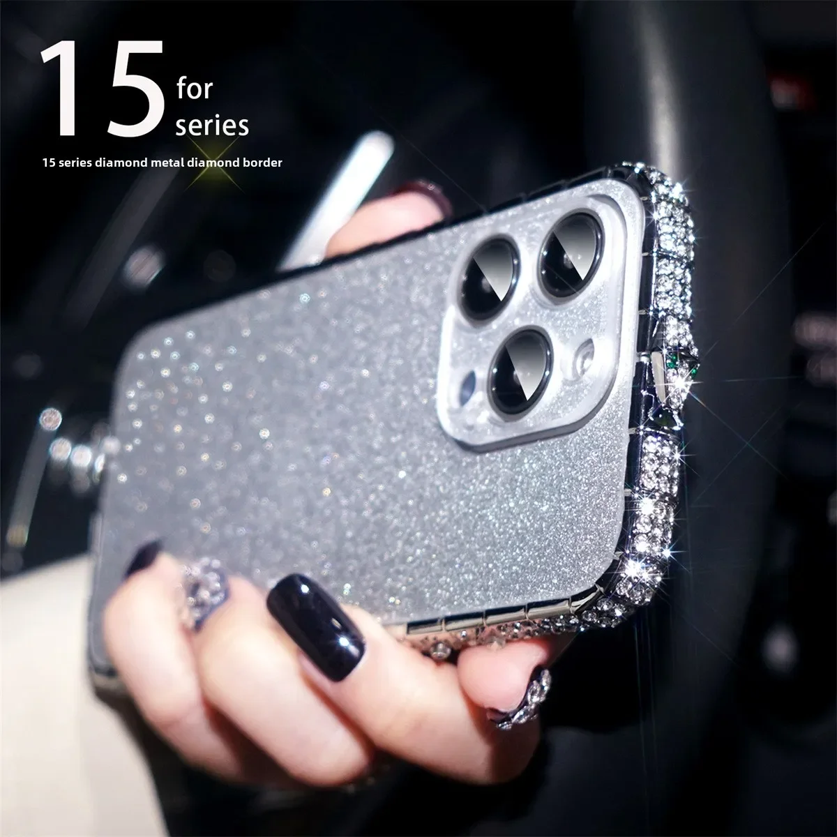 Rhinestone Crystal Phone Bumper Case For iPhone 15 14 Plus 13 12 11 Pro Max Camera Protection Metal Bumper Glitter Back Cover