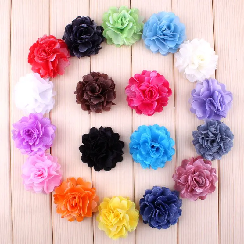 

20pcs/lot 2.1" 18Colors Newborn Mini Handmade Girls Hair Flowers Artificial Chic Fabric Flowers For Kids Headbands