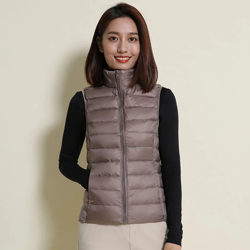 Ultra Light Slim Down Coat Women Winter Stand Collar Thin Jacket Windproof Padded Waistcoat Sleeveless Portable Duck Down Vest