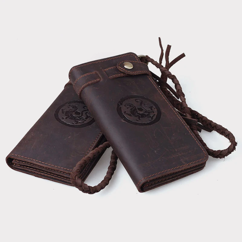 Handmade Vintage Men Genuine leather Wallet Men Leather Wallet coin bag male Wallet Purse long Money clips Free Shipping