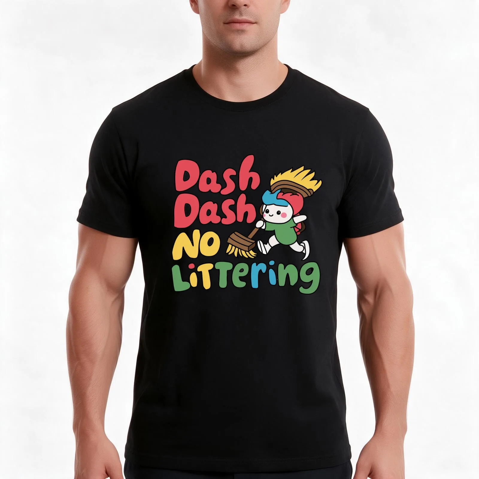 Dash Dash No Littering Environment Earth Day T-Shirt, Summer Casual Cotton Tee, Oversized Streetwear Tops, Vintage Graphic Print