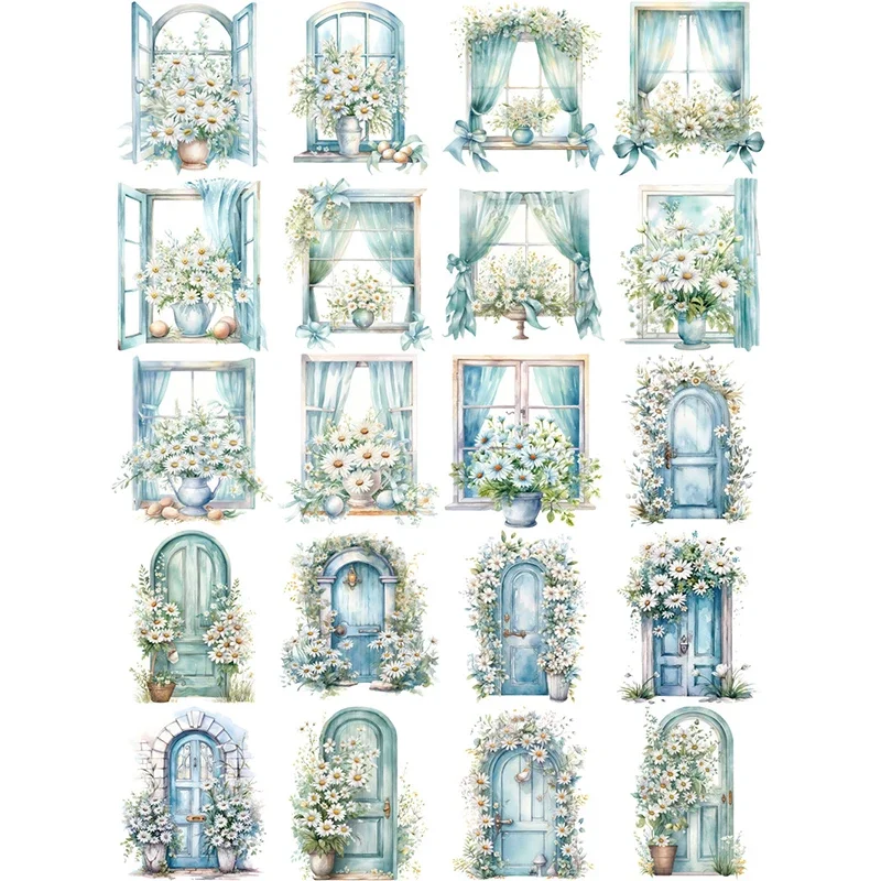 20Pcs/Pack Blue Daisy Window Door Sticker DIY Craft Scrapbooking Album Junk Journal Decorative Stickers