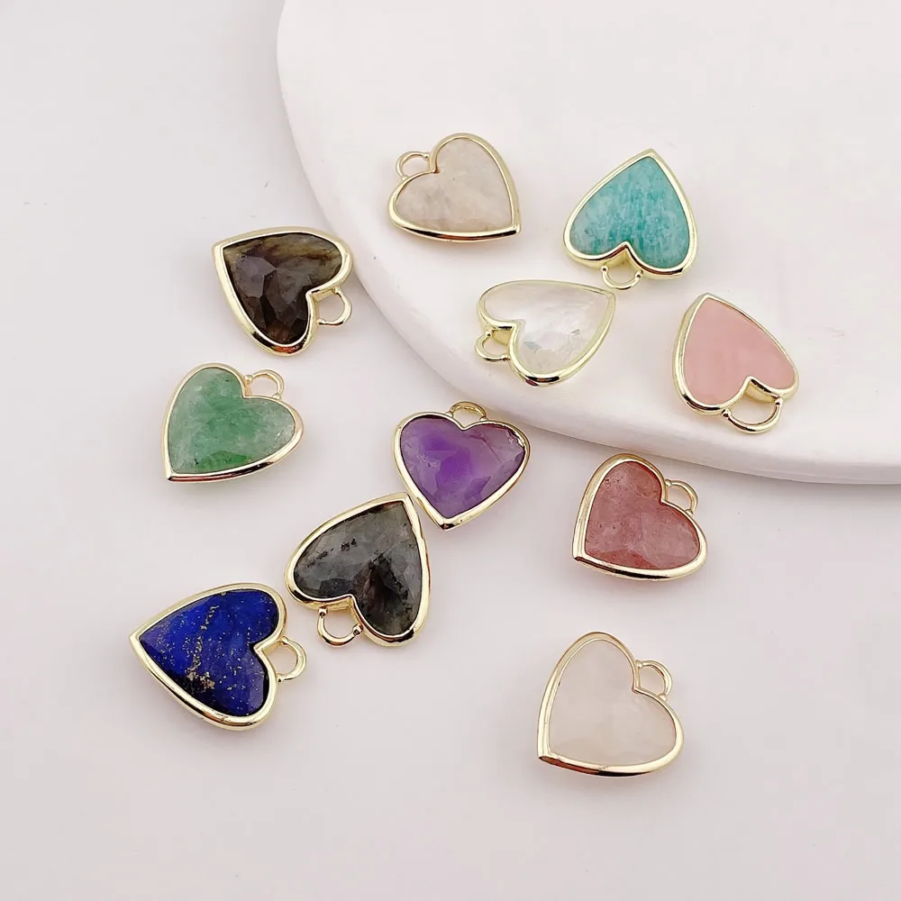 Heart Shaped Natural Crystal Pendant for Women Faceted Stone Real Amethyst Moonstone Lapis Pink Crystal Pendant Pendulum DIY