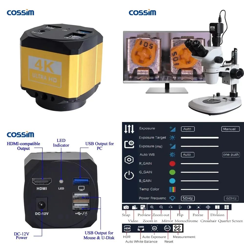 Hot Sale HD 4K 1/1.8'' CMOS Sensor Industrial Digital Phone Repairing Electron Microscope with with H-D-M-I PC