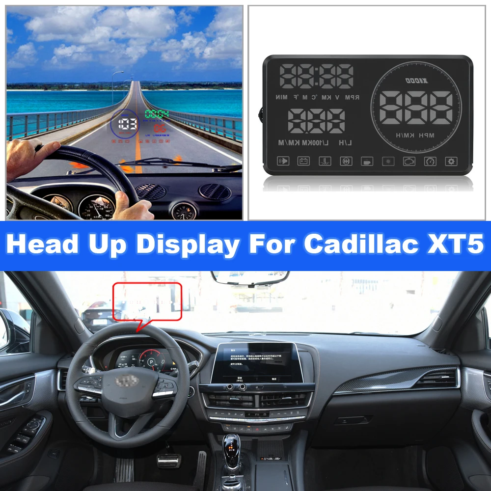 

For Cadillac XT5 2016-2020 2021 Car Electronic Accessories Head Up Display Auto HUD Windshield Projector Alarm System Safe