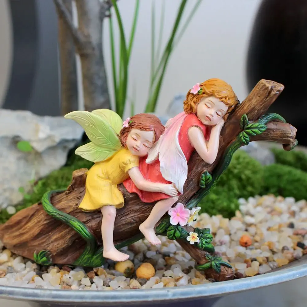 

Realistic Sleeping Fairy Statue Resin Crafts Handmade Garden Fairies Figurines DIY Funny Baby Fairy Lying on Tree Sculpture