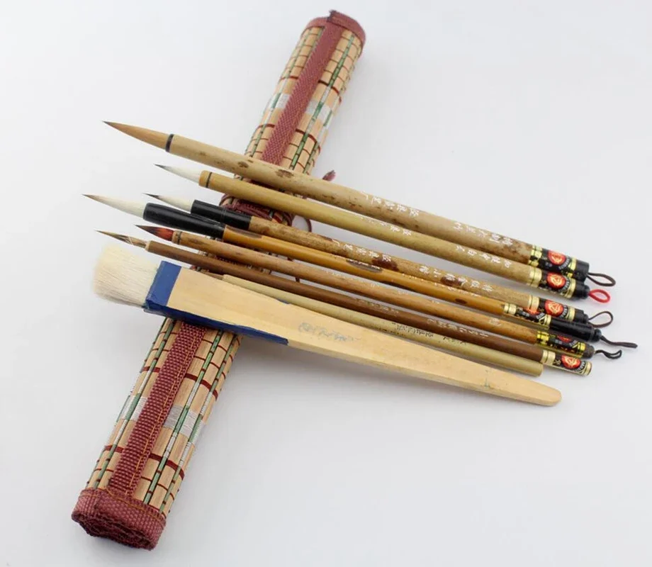 lot-of-8-pcs-santu-chinese-ink-detail-painting-gongbi-sumi-e-brush-bamboo-bag
