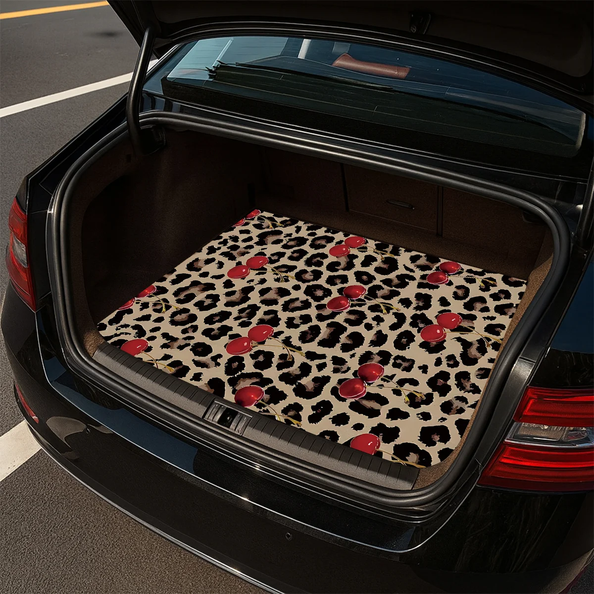 1pc, Non-Slip Fashion Car Trunk Mat, Brown Leopard Print With Lychee Accent Design - Durable Material, Keeps Trunk Dry And Tidy,