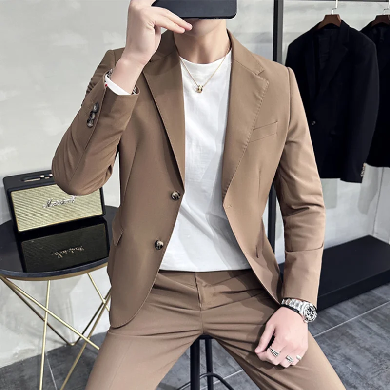 7XL 6XL (Jacket+Pant) Spring Summer Simple Casual Suit 2023 Men\'s Business Groom Wedding Tuxedo Formal Prom Party Office Suit