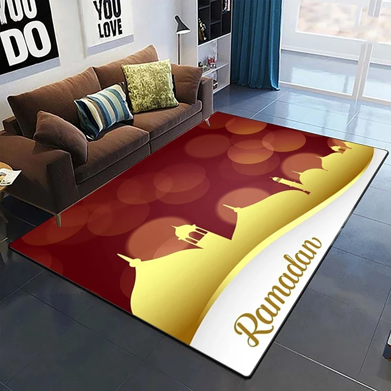 Muslim Prayer Mat Islamic Holiday Carpet Ramadhan Festival Rug Star Moon Print Doormat Living Room Sofa Floor Mat Bedroom Decor