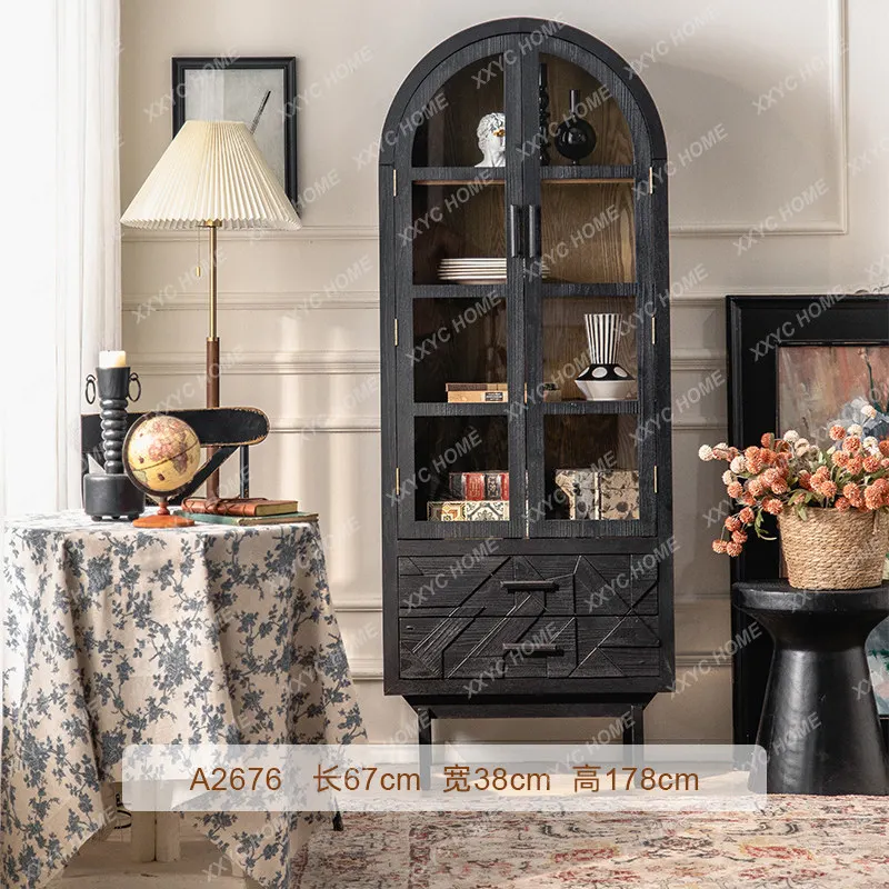 AA retro black high-end bookcase small apartment living room wall locker