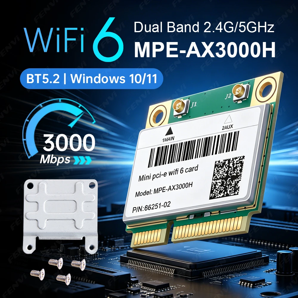 WiFi 6 MPE-AX3000H Mini PCI-E Wireless Card BT5.2 Dual Band 2.4G/5GHz 2974M 802.11AX MU-MIMO For Laptop Ultra-Low Latency Win10
