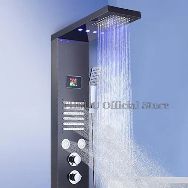 Smart System Shower Set For Bathroom With Pressurized Top Nozzle ShowerHead Digital Display Atmosphere Light Wall Mounted Shower