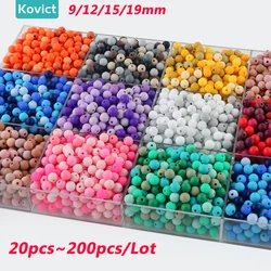 Kovict 9/12/15/19MM 20~200Pcs Silicone Beads Round Loose Beads DIY Keychain Bracelet Necklace Accessories For Jewelry Making