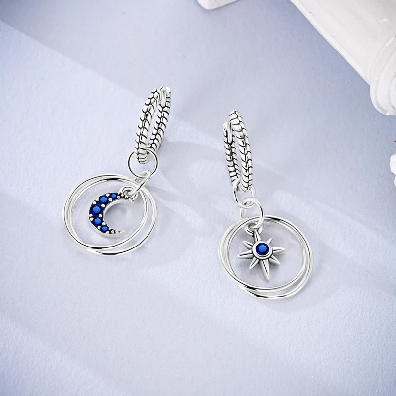 Stylish 925 Sterling Silver Star Moon Halo Drop Earrings For Women Fine Party Jewelry Gifts