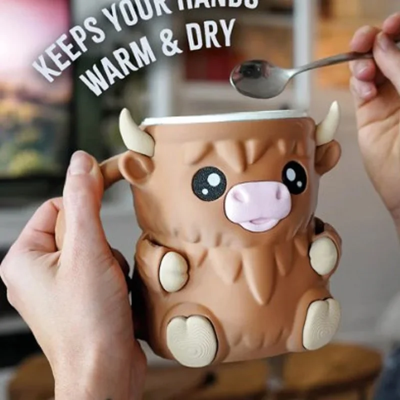 Highland Cow Cute Ice Cream Pint with Antifreeze Handle Popsicle Containers Reusable Beer Can Holders for Home Kitchen