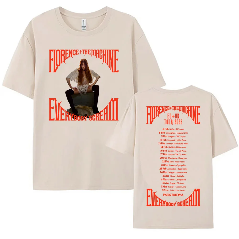 2026 Everybody Scream Tour T-shirt Florence + The Machine Band Printing Tshirts Loose Short Sleeve Cotton Female T Shirt Unisex