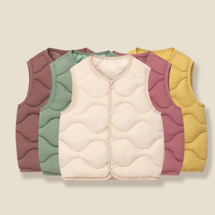 

Girl Waistcoat 2025 Autumn and Winter New Children's Clothing Korean Style Girl Baby Fashion Pure Color Wave Cotton Waistcoat