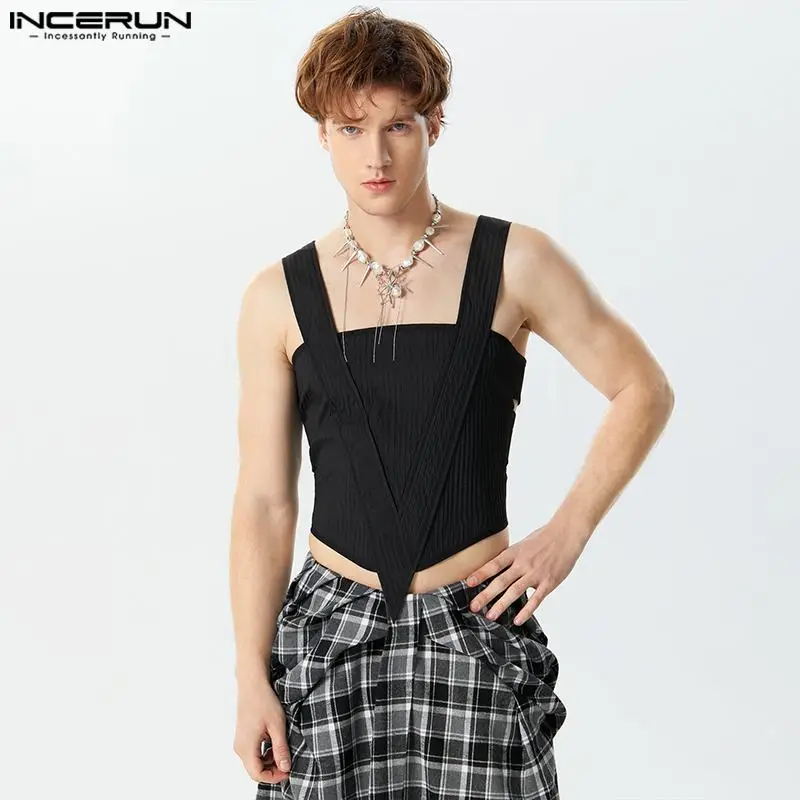 Fashion Casual Style Tops INCERUN New Men\'s Patchwork Hollow Vests Male Sexy Solid Color Cropped Sleeveless Tank Tops S-5XL 2024