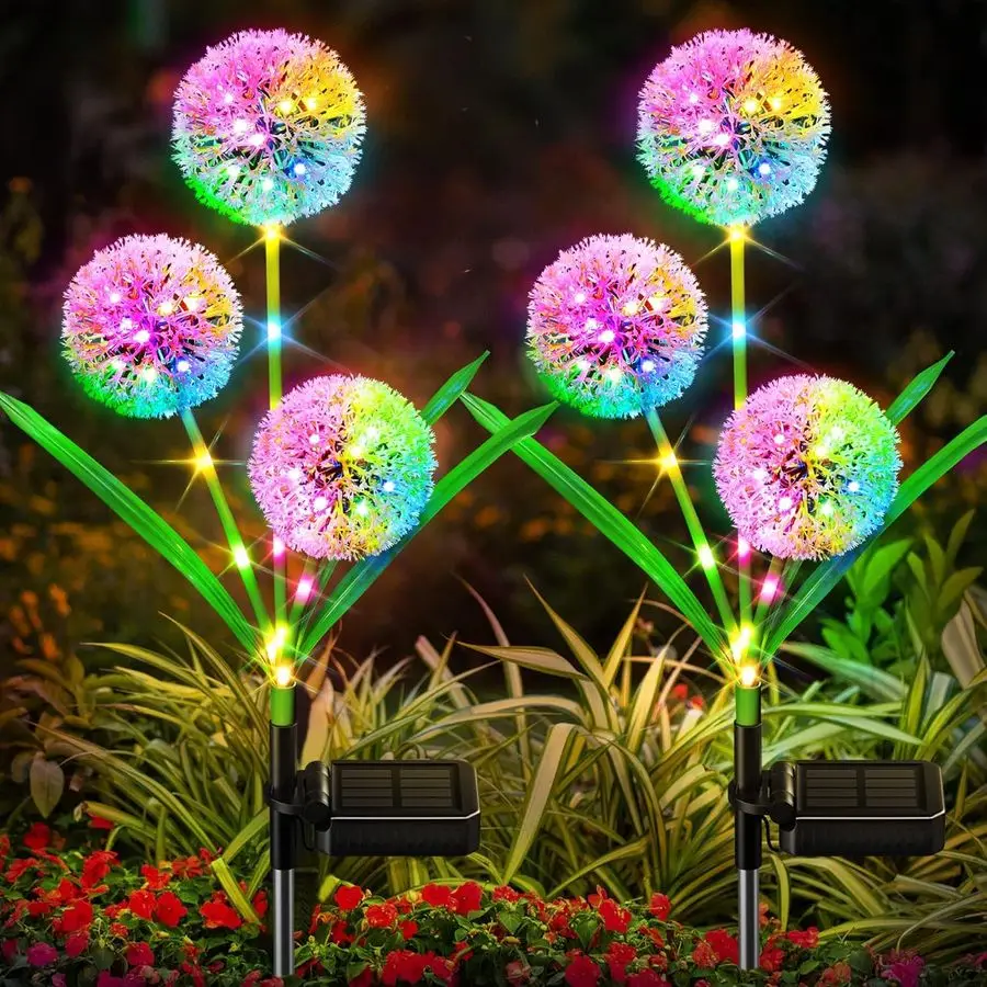 

Pack Solar Garden Lights Decor Upgraded Outdoor Lights Colorful Dandelion Flower Light Bright Solar Lights with 36 LED for Women