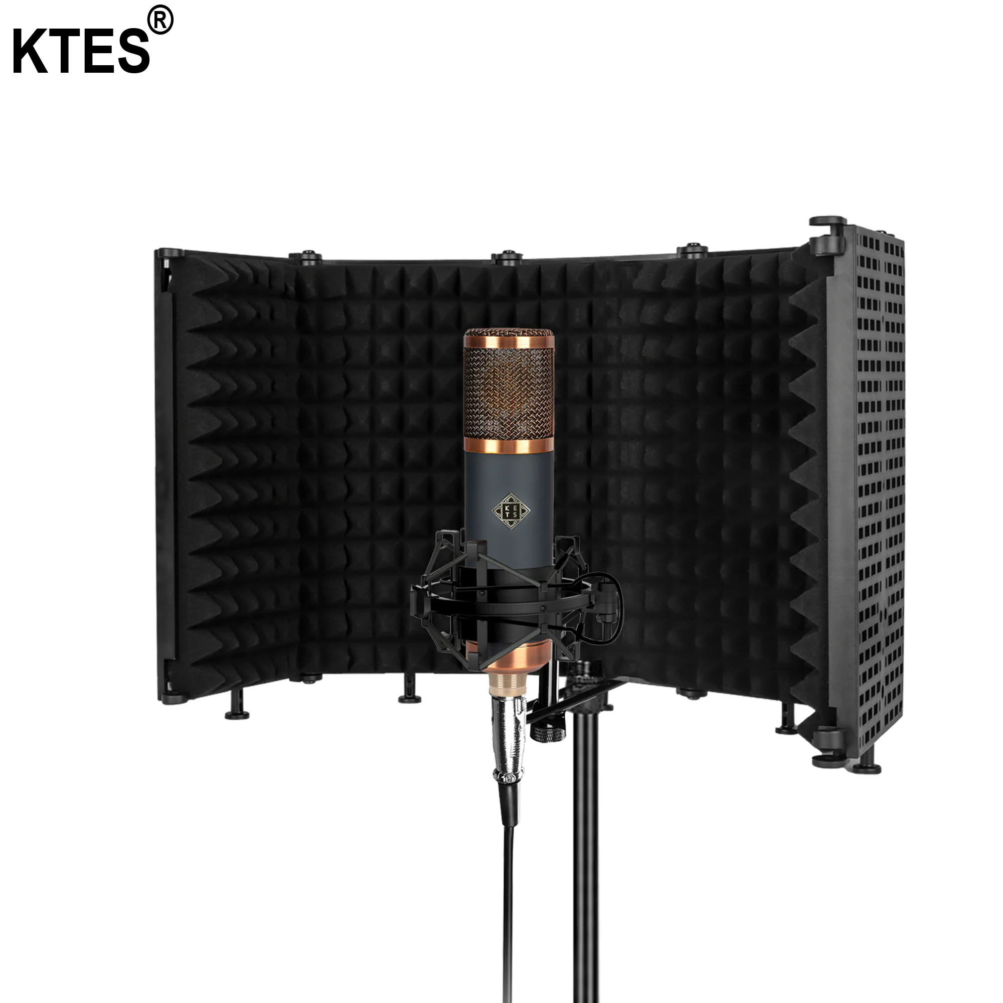 5-Panel Microphone Isolation Shield, Acoustic Reflection Filter for Studio Recording, Fits All Condenser Mics