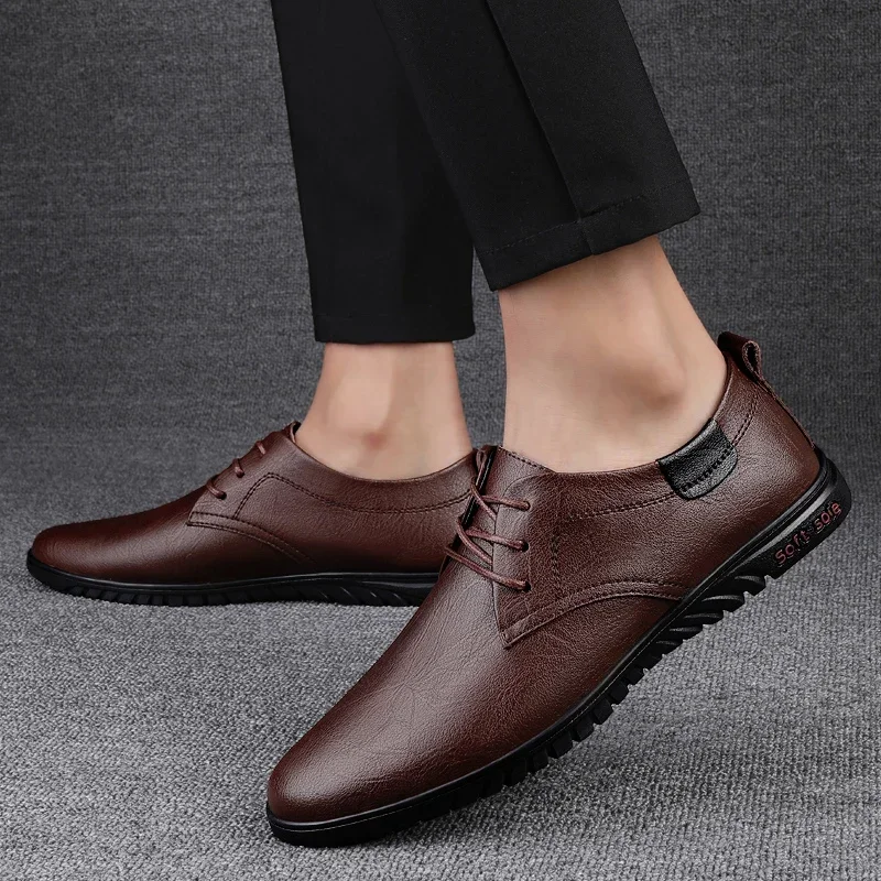 Hochwertige Business-Lederschuhe, spitze Zehen, niedriger Absatz, formelle Hochzeitsschuhe, echtes Leder, modische Oxford-Schuhe mit weicher Sohle