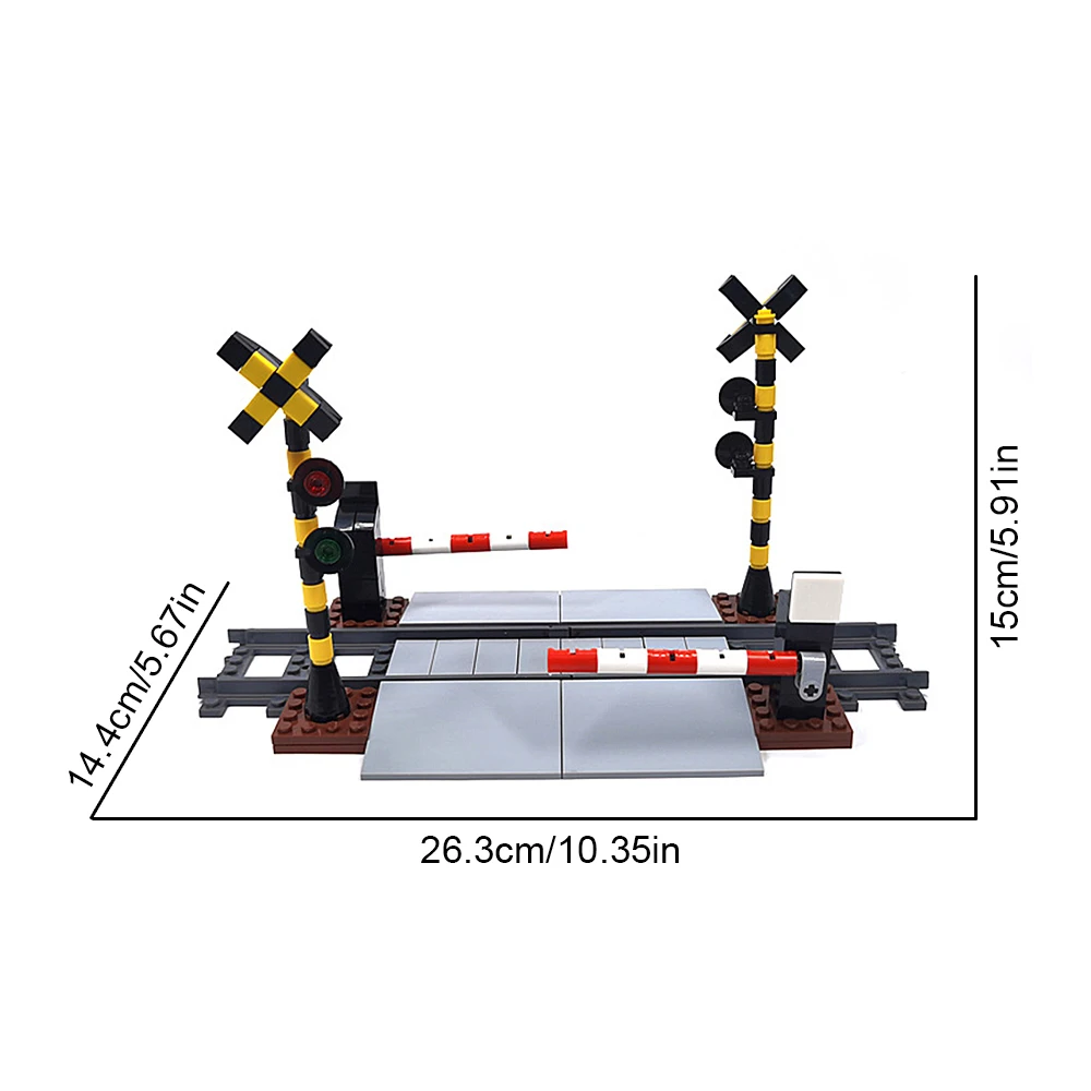 Moc City Train Track Heben Gang Baustein Set, Bahnübergang Gleis Fußgänger geländer Kreuzung Gebäude Modell