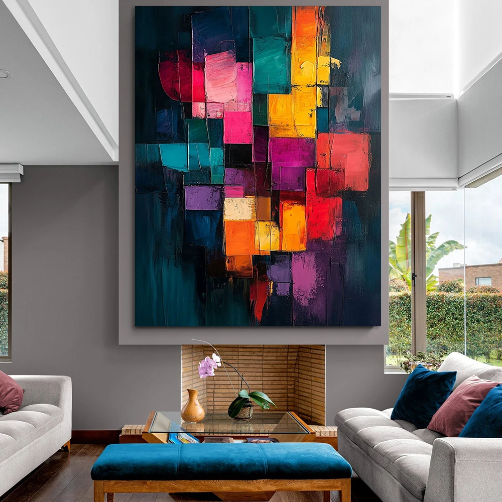Modern Large Wall Art Poster Abstract Vibrant Picture Living Room Home Interior Decor Canvas Print Colorful Geometric Painting