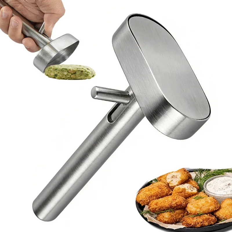 JUSTINLAU Oval Meatball Maker Stainless Steel Falafel Scoop Maker Sushi Mold Portable Handle Fried Meatball Tool Kitchen Gadget