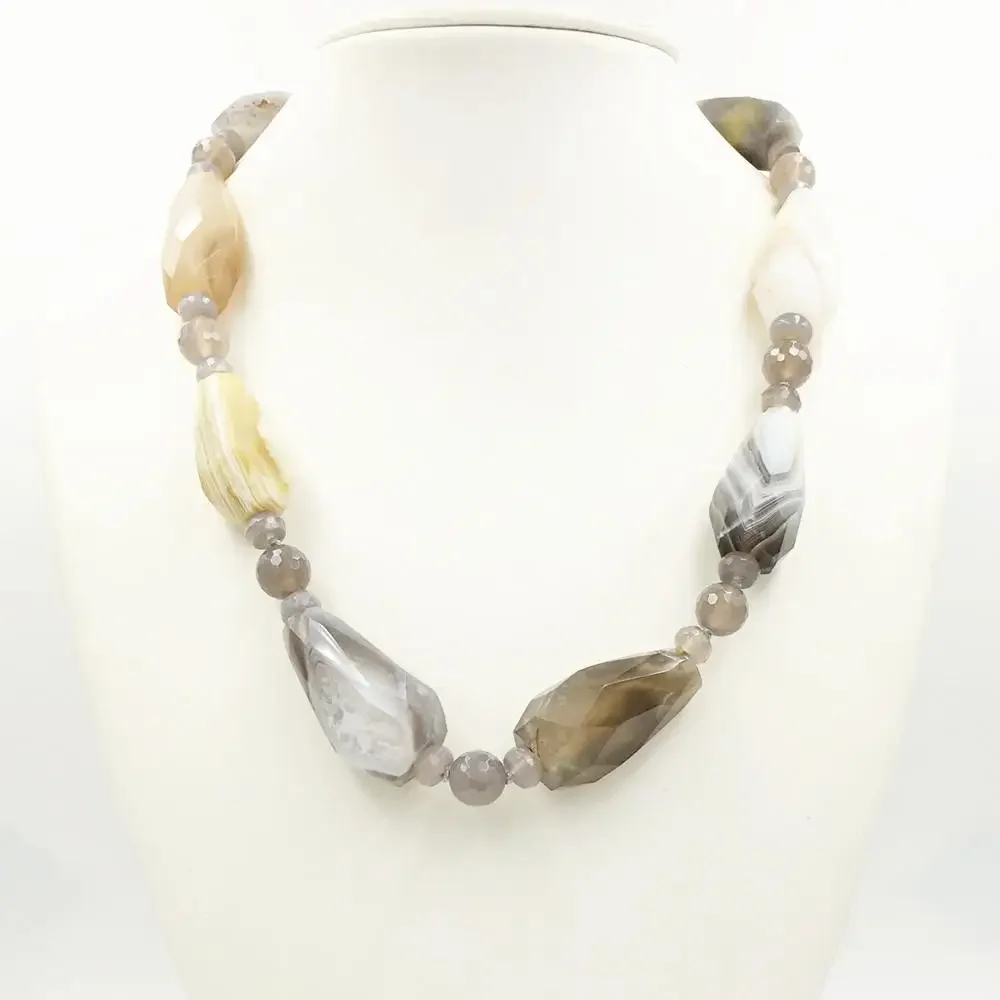 Lii Ji Gray Agate Onyx Necklace Basic Style Nice gift for Women Jewelry Summer Gift 52cm/21'' Stock SALE
