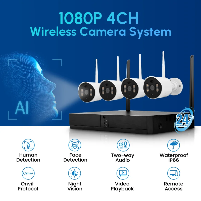 Imagem -02 - sem Fio Nvr Câmera System Kit Visão Nocturna Cctv Home Security Grupo Wi-fi Canais Canais Canais 16 Canais 720p Full hd