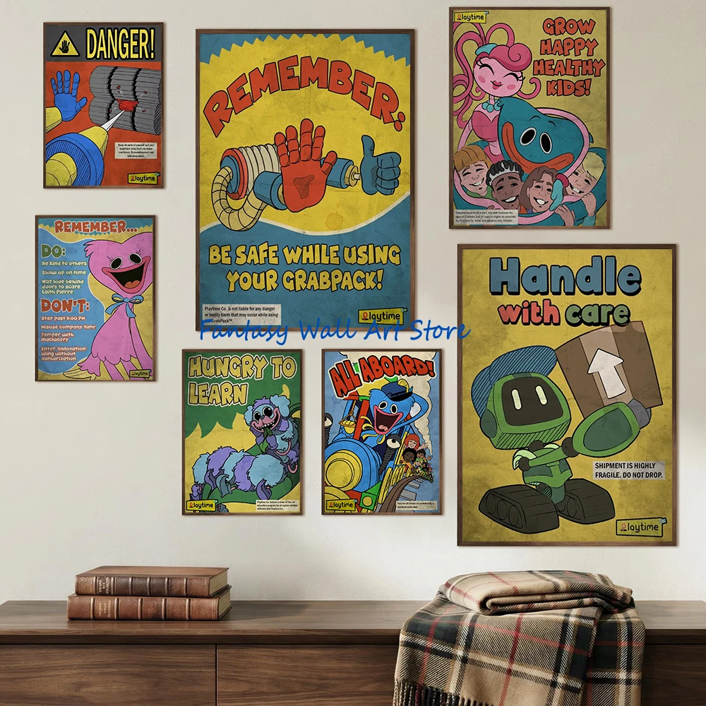 Horror Video Game P-Poppy's-P-Playtime Vintage Poster Horror Gaming Cartoon Canvas Prints Gaming Room Wall Art Home Wall Picture