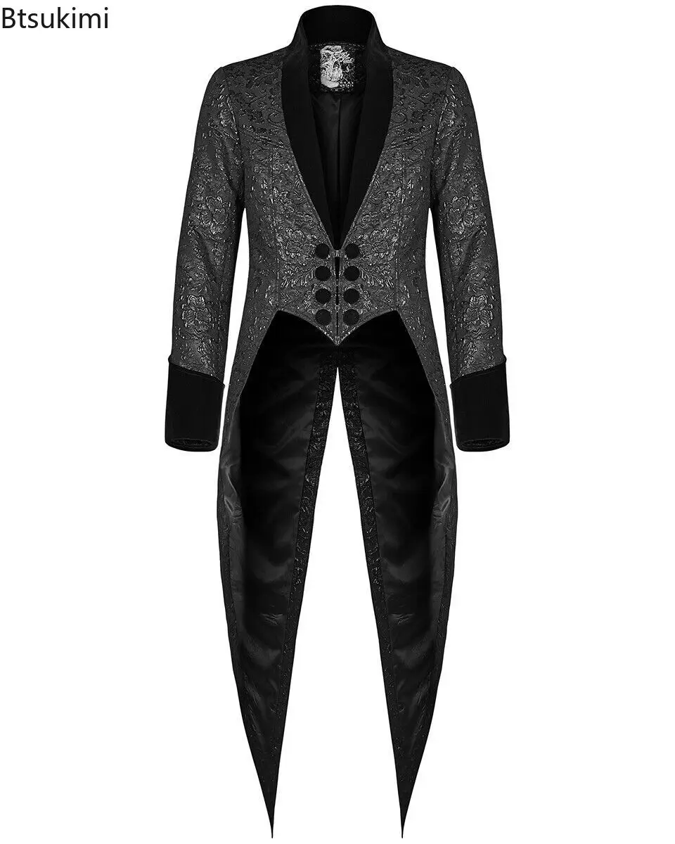 Punk Rave New Mens Gothic Tailcoat Jacket Black Brocade Steampunk Aristocrat Regency Victorian Jacket Frock  Coat Halloween 2026
