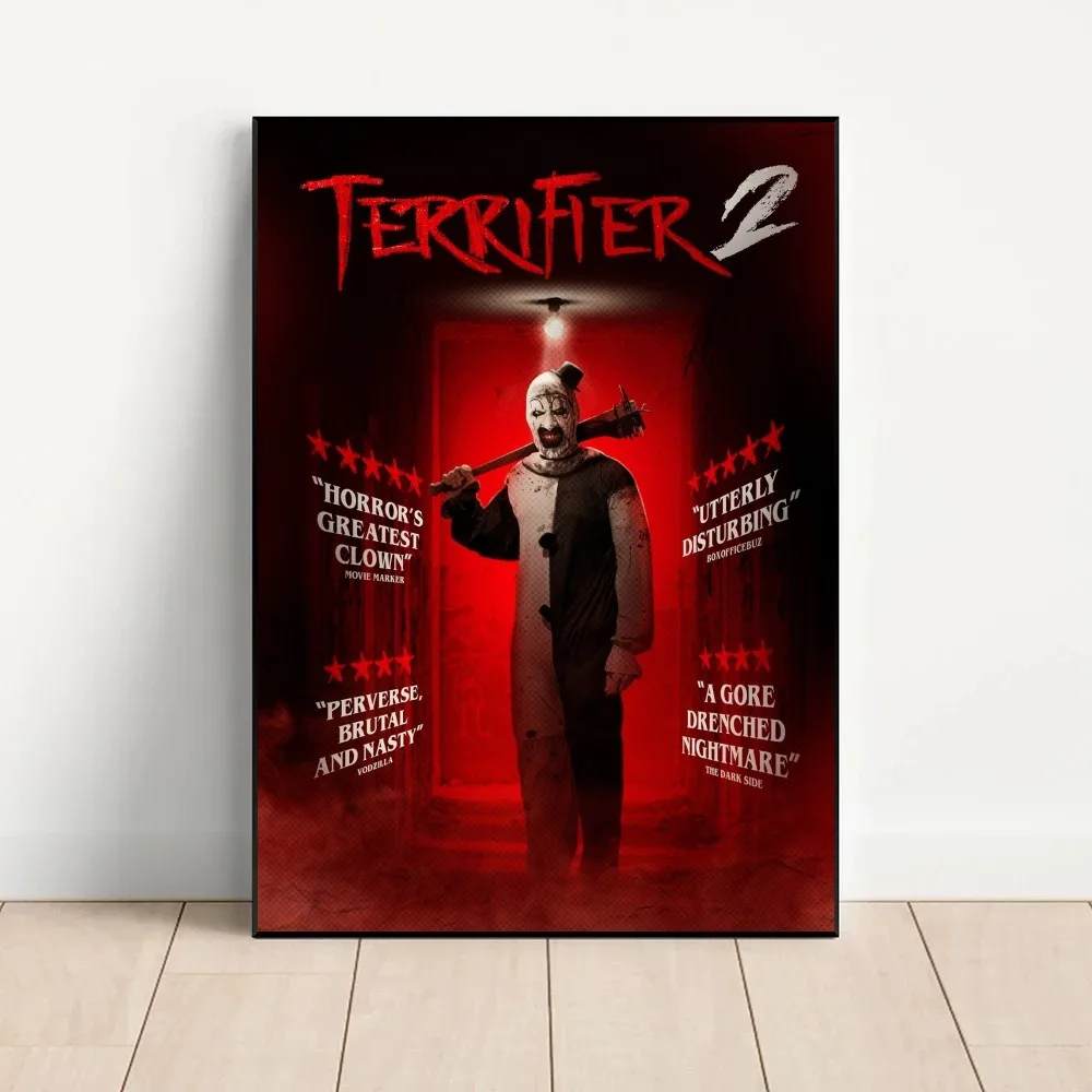 T-Terrifier 3 2 1 Horror Movie Poster Fancy Wall Sticker for Living Room Bar Vintage Decorative Painting Middle