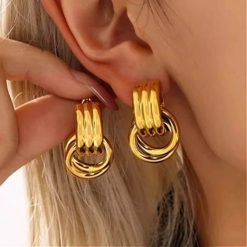 Vintage Twist Round Earrings Set for Women Boho Metal Gold Color Dangle Earrings Geometric Fashion Jewelry Trendy