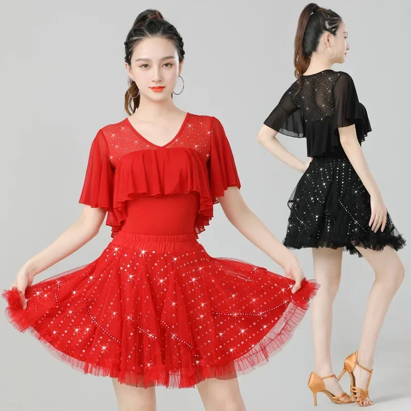 

Adult women's new summer short sleeved sailor modern Latin ballroom dance suit two-piece set